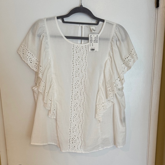 H&M Tops - H&M White Eyelet Ruffle Blouse